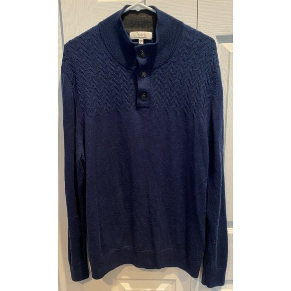 Turnbury Other - Turnbury Men's Extra Fine Large Sweater, 100% Merino Wool Blue 3 button collar